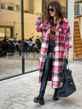 INS Autumn And Winter Long Windbreaker Side Slit Lapel Slim Women's Wool Plaid Coat-Outfit