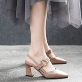 Zingj High-Heeled Sandals Women's Shoes 2023 Summer New Cowhide Thick-Heeled Fairy Shoes With