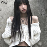 Women Chic Slim Soft Street Wear Single Breasted White Sweater Ladies Trendy Solid Leisure Hip Hop Stretchy Leisure