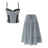 Spring New French Plaid Lace Hanging Half-Length Skirt Suit With Chest Cushion