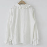 Shirts Women Solid Peter Pan Collar Flare Sleeve Elegant Sweet Harajuku Students Womens All-match OL Fashion Chic