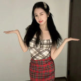 Zingj Shuxin With The Same Women's Spring New Sweet Hot Girl French Square Collar Condole Top Vest
