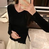Thin Korean Horn Sleeve Knitted Sweater New Sweet Slim And Forked Underwear In Autumn And