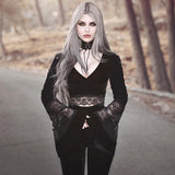 Long-Sleeved Bottomed Shirt Sexy Perspective Navel T-Shirt Ins Lace Flared Sleeve Slimming