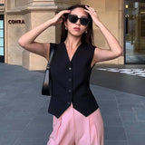 Zingj V-Neck Small Suit Vest Female Outside With Vintage Short Fold Wear Stylish Vest Horse Jacket Sleeveless Vest
