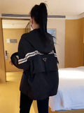 European Goods Burst Coat Female 2024 Autumn New Korean Version Splicing Storm Jacket Loose Fashion Foreign Style Hooded Jacket-Outfit