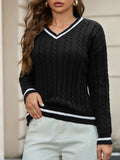 And Winter Knitted Temperament V-Neck Sweater Fashion Loose Jasmine Cloth