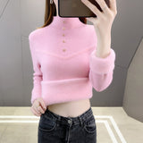 Zingj Velvet Soft Waxy Sweater Female Winter Add Velvet Warm Half Turtleneck Bottom Shirt Female Design Sense Simple Inside The