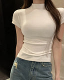 Zingj Desire Wind Half High Turtleneck Short-Sleeved T-Shirt Female 2024 Summer Slim Show Thin Bottom Shirt With Student Jacket Ins