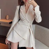 Party Blazer Dress Women Korean One-piece Office Lady Elegant Dress Chic Sashes Design Long Sleeve Clothes Winter 2023