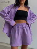 Casual Shorts Tracksuit Long Sleeve Womens Shirts And Hot Waist Shorts Two Pieces Cotton Linen Suits Ladies