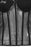 Fashion Patchwork White Mesh Bustier Top Sexy Ladies Transparent Corset Top Strapless Lace Up Crop Tops