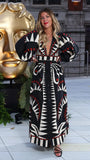 Coconut Printed Grove Puff-sleeve V-neck Maxi Dress Women Elegant Buttons A-line Dresses Summer New Lady Street
