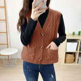 Zingj Knit Vest Vest Female Spring Double Pocket Short Vest Twist Sweater Vest Horse Clip Outside Spring And