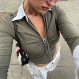 Zingj And Autumn Fashion Women's Clothing Sexy Spice Sister Pleated Temperament Contrast Color Lapel Long Sleeve Commuter Shirt