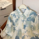 Elegant Women Blouses Cool Tops Chiffon Blouse Shirts Woman Summer 2023 Beach Top Unique Print Tie Dyed Short Sleeve