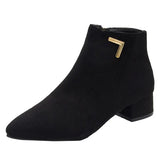 Zingj Boots Women Fall 2023 New Frosted PU Heel Ankle Boots Color Martin Boots Thick Heel Pointed Women's Boots- Outfit