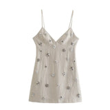 New Spring Style Is Small, Fresh, Bare Back And Thin V Neckline Diamond Halter Dress For Women