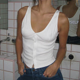 Girls Sexy Temperament Row Button V Collar Waist Show Thin Sling Vest Women Pure Sexual Feelings To Wear A Small