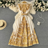 Zingj New Design Feel Lotus Leaf Edge Retro Lapel Medium-Long Style Waist Court Style Sleeveless Print Dress