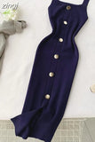 Summer Pink/Red/White/Black Women Knitted Dress Vintage High Waist Button Single-breasted Slim Casual Dress For Female