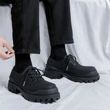 Zingj Men's Casual Platform Versatile Black Leather Shoes Heighten Derby Shoes Frosted Black