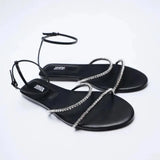 ZARZ Women Flat Sandals Summer 2022 New Fashion Golden Round Toe Bow Sexy Outer Wear Sandals And Slippers Women Beach Luxury