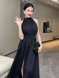 Party Sleeveless Black Midi Dresses for Women 2023 Summer Korea Elegant Evening Prom Female Clothes Casual Chiffon