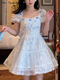 Lace Korean Sweet Dress Women France Vintage Elegant Party Mini Dresses Female Print Casual Beach Boho Fairy Dress