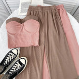 Zingj Slim Show Thin Wipe Chest Vest Top High Waist Show Thin Wide Leg Pants Casual Pants Two Pieces Of Female Summer