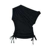 Early Spring New Street Wind Slant Collar Rope Slimming To Show A Thin Solid Color