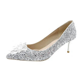 Zingj Crystal Silver Bride Shoes 2023 Autumn Tip Chinese Wedding Shoes Silver High Heels High Heels Heel