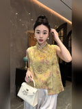 Chinese Retro Jacquard Collar Buckle Vest Girls Spring And Summer 2024 Improved Cheongsam Sleeveless Vest
