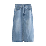 New Denim Split Design Medium-Length Skirt