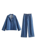 Street Fashion Straight Trousers Set Women's Spring Top Denim Casual