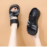 Zingj Sandals With Thick Soles Ladies Wear The New Fashionable Slopes And Diamond Slippers In The Spring And Summer Of