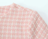 Pink Plaid Tweed Jacket And Shorts Set- Outfit