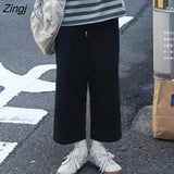 Pants Women Wide Leg Solid High Waist Japanese Thicker Winter Fashion All-match Clothing Pockets Casual