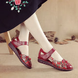 Zingj Summer New Leisure Flat Shoes National Style Printed Leather Women's Sandals Breathable And Comfortable Mother