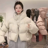 Hooded Short Down Jacket Female 2024 Winter Fashion Loose Small Man Thick White Duck Down Bread Coat Tide-Outfit