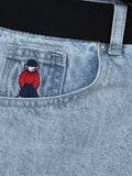 New Y2K Hip Hop Skateboard Loose Pokaifu Cartoon Embroidery