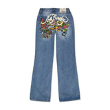 Women's Jeans Hip-Hop Floral Alphabet Printed Fashionable Wide-Legged Straight