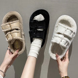 Zingj Slippers Female Autumn Winter Soft Bottom Comfortable Indoor Floor Slippers Leather Flat Slippers Outside The New-Outfit