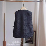 Chinese Style Vest Women's 2023 Summer New Round Collar Sleeveless Retro Style Jacquard Horse Clip With Black