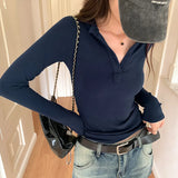 Sense Of V-Collar Long-Sleeved T-Shirt In Early Autumn A New Slim, Slim, Full-Bottomed Shirt With