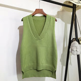 Autumn Women Sweater Vest Woman Short Loose Knitted Sweater Sleeveless Ladies V-Neck Pullover Tops Female