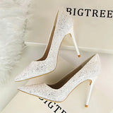 Zingj Women's Shoes High Heel Shallow Pointed Shining Sequins Sexy Thin Nightclub High