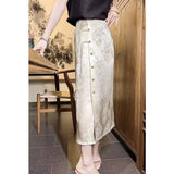 Cheongsam Elemental Skirt Is Very Good-Looking, The White Retro Skirt Is High-Waisted And Thin, With The Buttocks Buckled And The