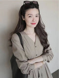 Spring and Summer French Solid Color Long Skirt Temperament Retro Gentle Casual Skirt Design Sense Shirt Dress