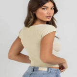 Zingj Base Kink Knit Short Sleeve Short Tight Crop Sexy Elastic Minority Women-Outfit